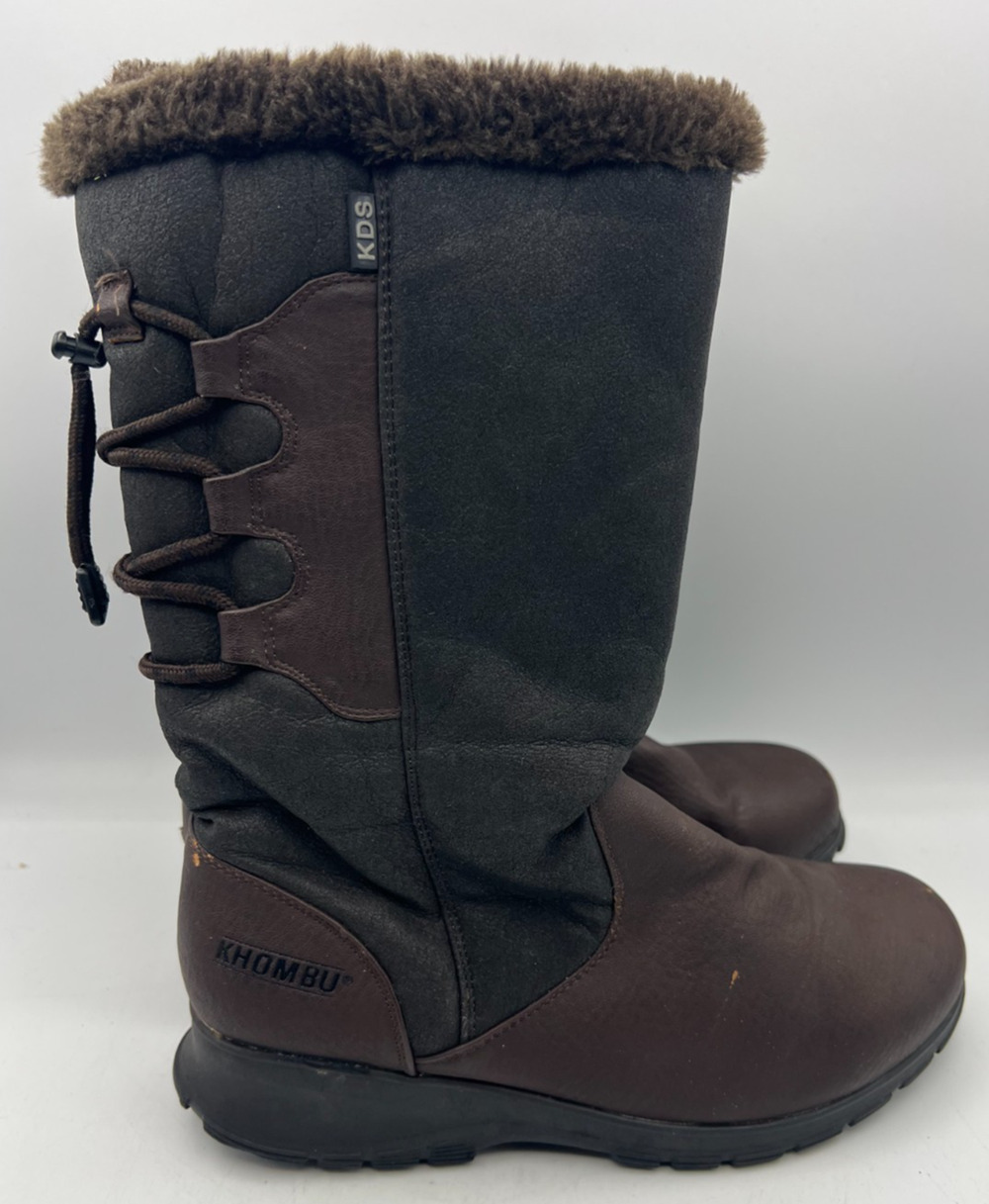 Khombu Juniper Womens Boots Size 8M Brown Faux Fur Lined Zip Winter Snow Tall
